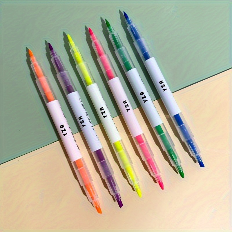 

6pcs Dual Tip Highlighters - Vibrant Colors, Angled & Chisel Tips For Students And Office Use, Kawaii School Supplies