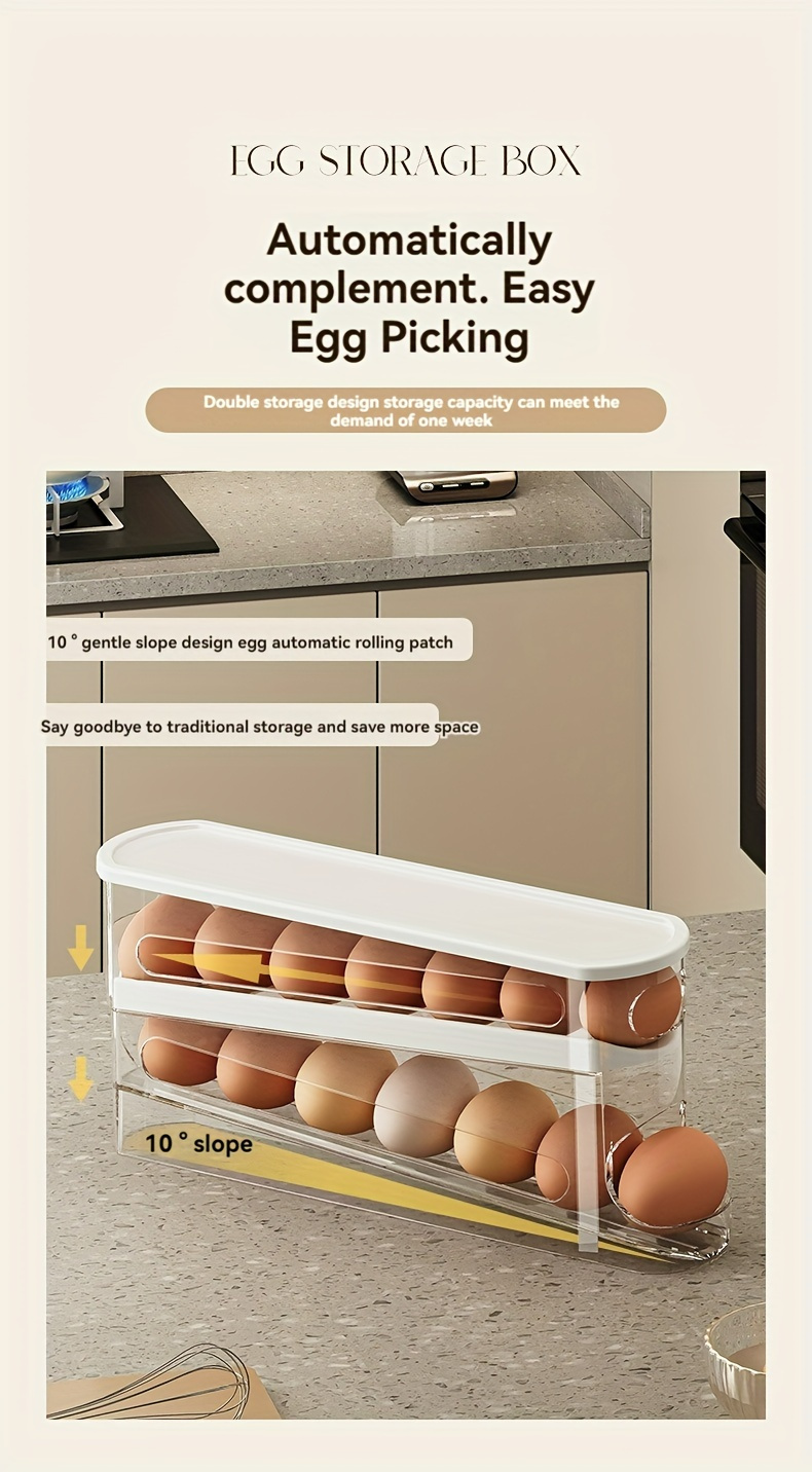Clear Plastic Egg Storage Box, Space-Saving Rolling Design for Refrigerator Side Door, Durable PVC, Battery-Free, Essential Kitchen Organizer