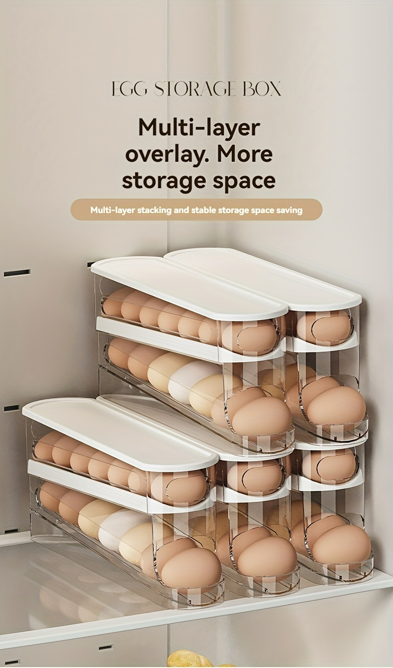 Clear Plastic Egg Storage Box, Space-Saving Rolling Design for Refrigerator Side Door, Durable PVC, Battery-Free, Essential Kitchen Organizer