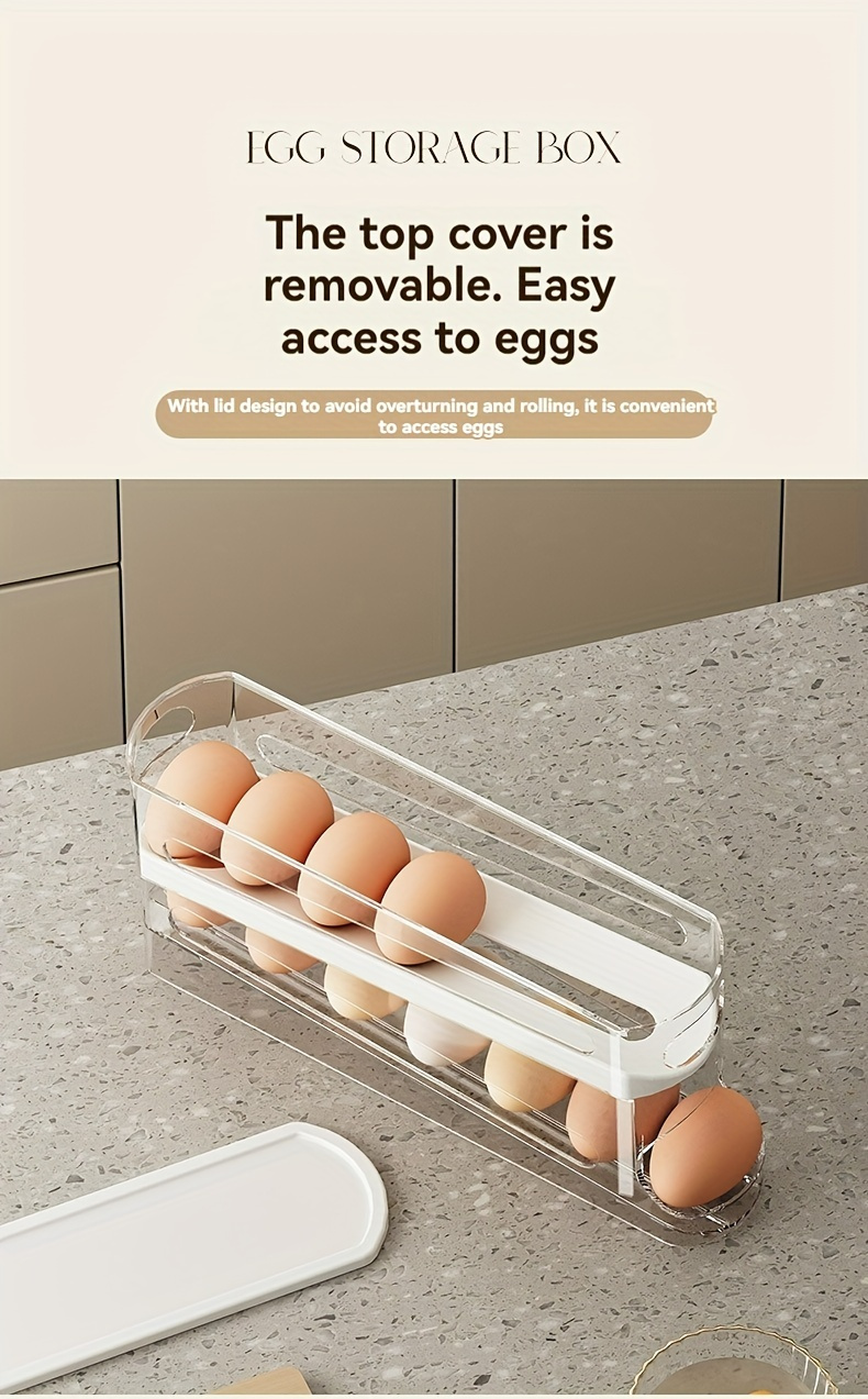 Clear Plastic Egg Storage Box, Space-Saving Rolling Design for Refrigerator Side Door, Durable PVC, Battery-Free, Essential Kitchen Organizer
