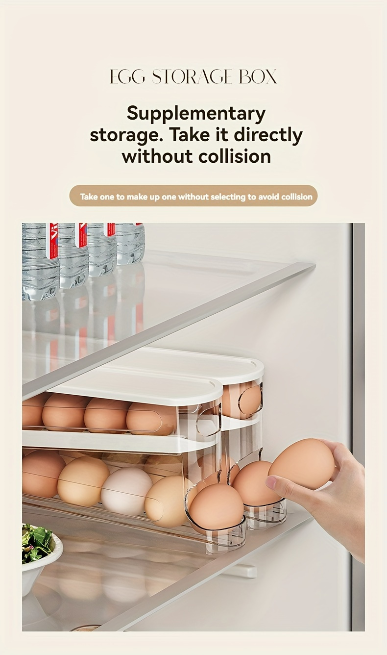 Clear Plastic Egg Storage Box, Space-Saving Rolling Design for Refrigerator Side Door, Durable PVC, Battery-Free, Essential Kitchen Organizer
