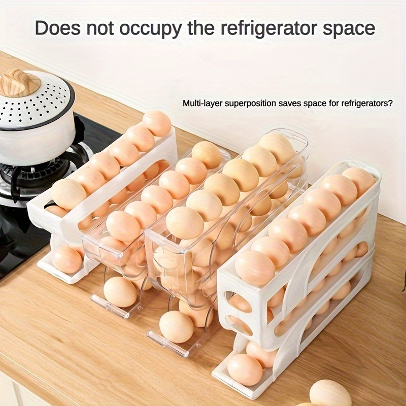 3 tier sliding egg dispenser space saving refrigerator countertop storage rack non contact   material   eggs fresh details 2