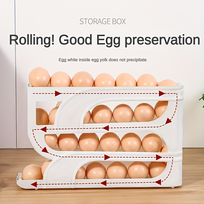 3 tier sliding egg dispenser space saving refrigerator countertop storage rack non contact   material   eggs fresh details 6