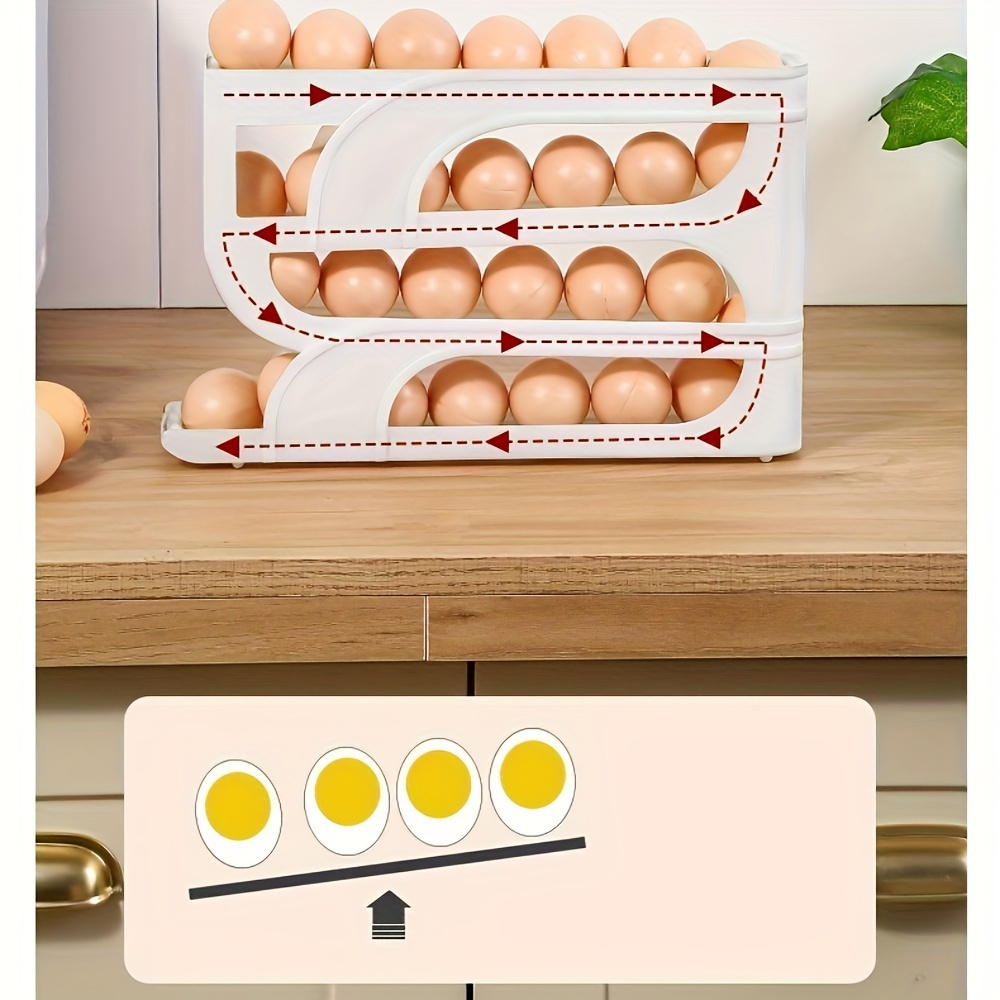 3 tier sliding egg dispenser space saving refrigerator countertop storage rack non contact   material   eggs fresh details 8