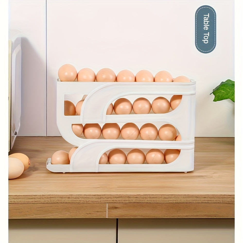 3 tier sliding egg dispenser space saving refrigerator countertop storage rack non contact   material   eggs fresh details 9