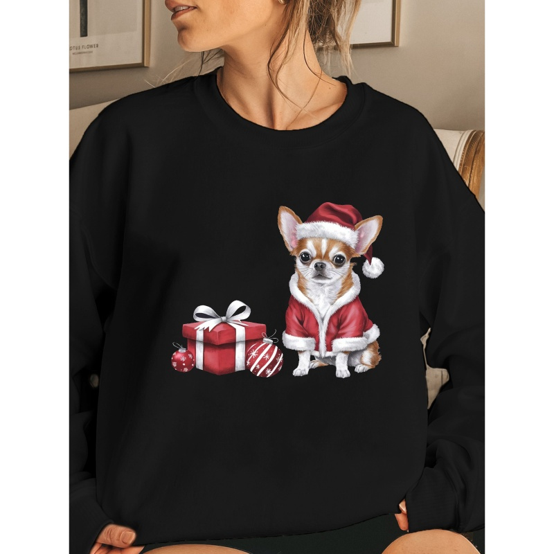 

Sweat-shirt de Noël pour chihuahua pour femme, imprimé Merry Woofmas, pull décontracté à col rond, polyester, mode automne/hiver, tissu tricoté, col rond, sweat à capuche tendance pour femme