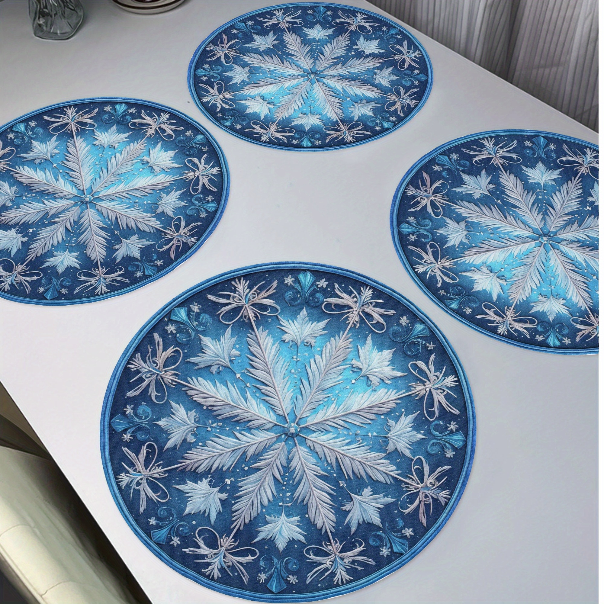 

4pcs Christmas Round Placemats, Place Table 15" For Dining Decor