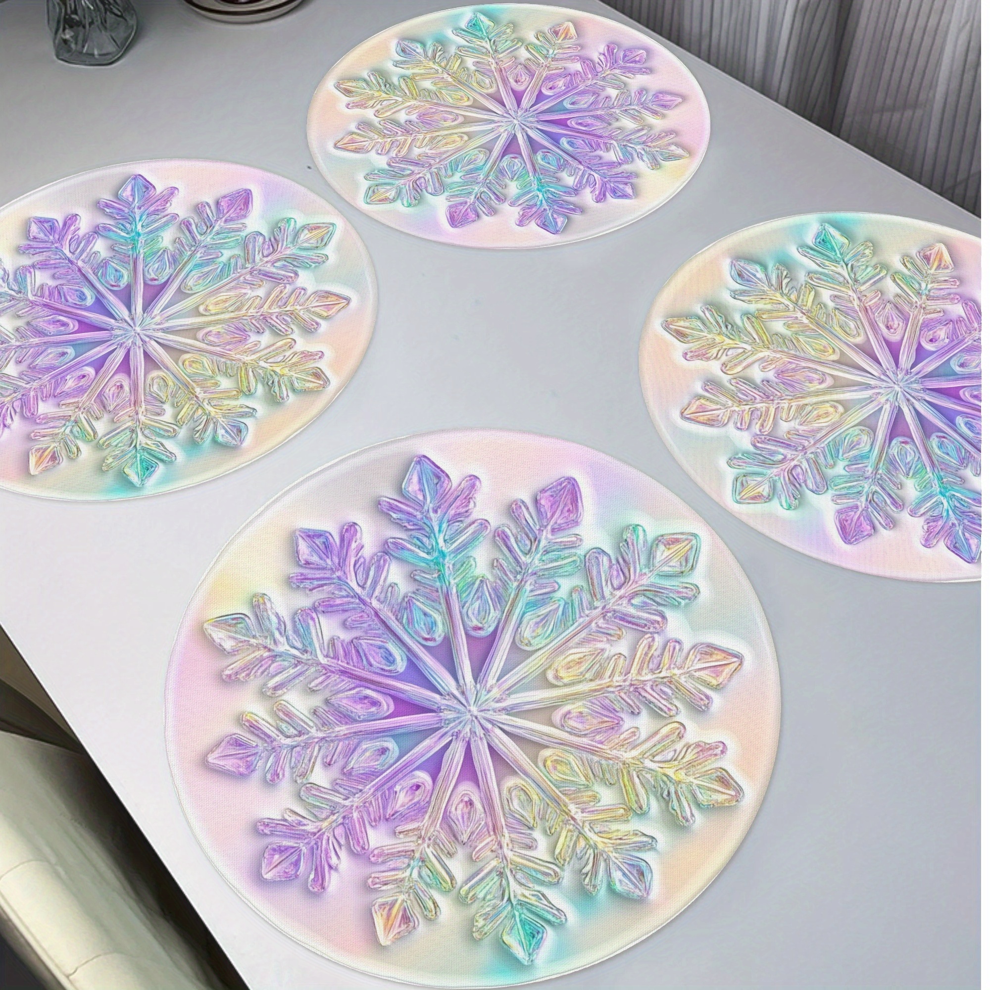 

4-pack Polyester Knit Round Placemats - Design, 15" Hand Washable Table Mats For Christmas, And Holiday Dining Decor
