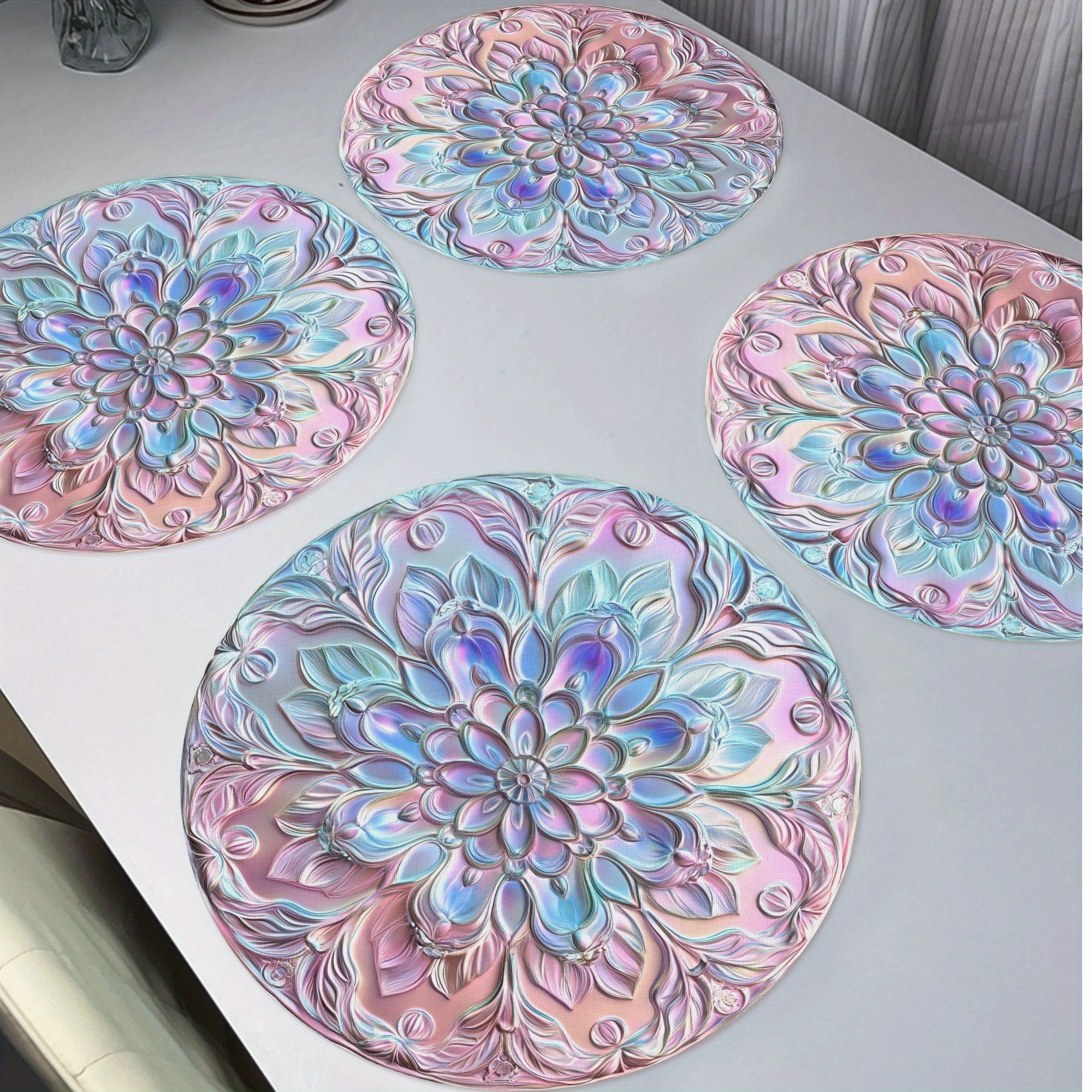 

4pcs Round Placemats, Seasonal Table Place 15" For Dining