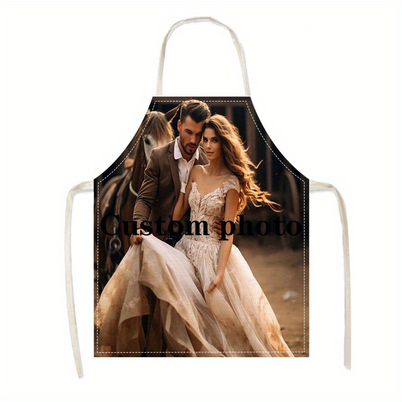 

Customizable Linen Kitchen Apron - Personalize With Your Design Or Photo For Cooking & Bbq, Sleeveless Workwear For Home Decor