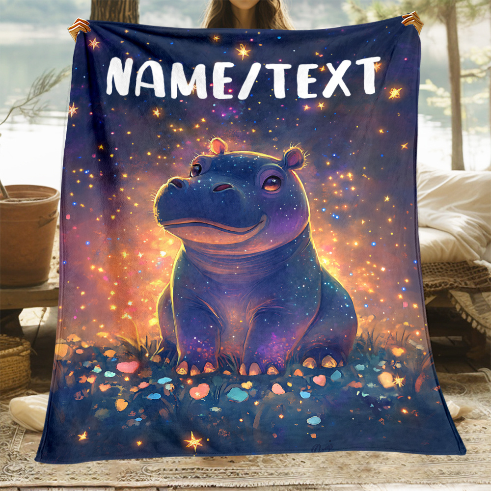 

Customized Name Hippo Throw Blanket – 1pc Personalized Lightweight Flannel Fleece, Ideal For Sofa, Travel, Office – Soft, Warm, No Feather, Polyester 100%, Electricity-free Use