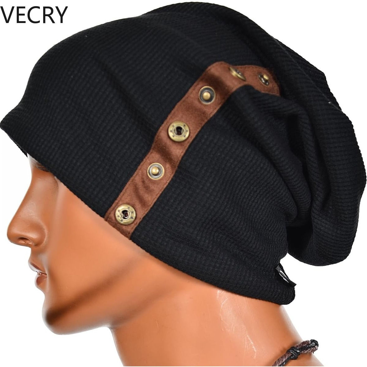 

Vecry Men's 100% Cotton Slouch Beanie Vintage Knit Skull Cap Long Baggy Winter Hat