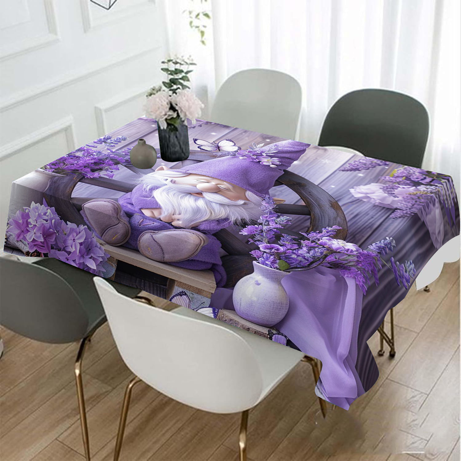 

Purple Floral Tablecloth - Polyester Non-woven Square Table Cover For Dining And Living Room - Machine Made Decorative Dust-proof Tablecloth With