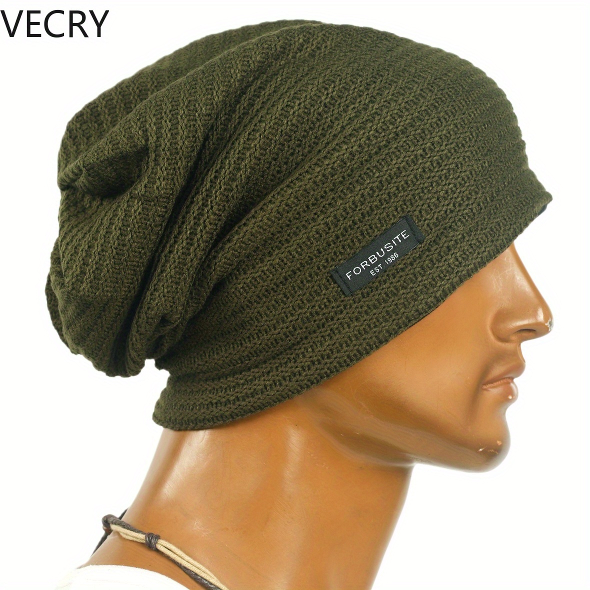 

long et doublé VECRY Mens Beanie, en uni l'hiver et l'été