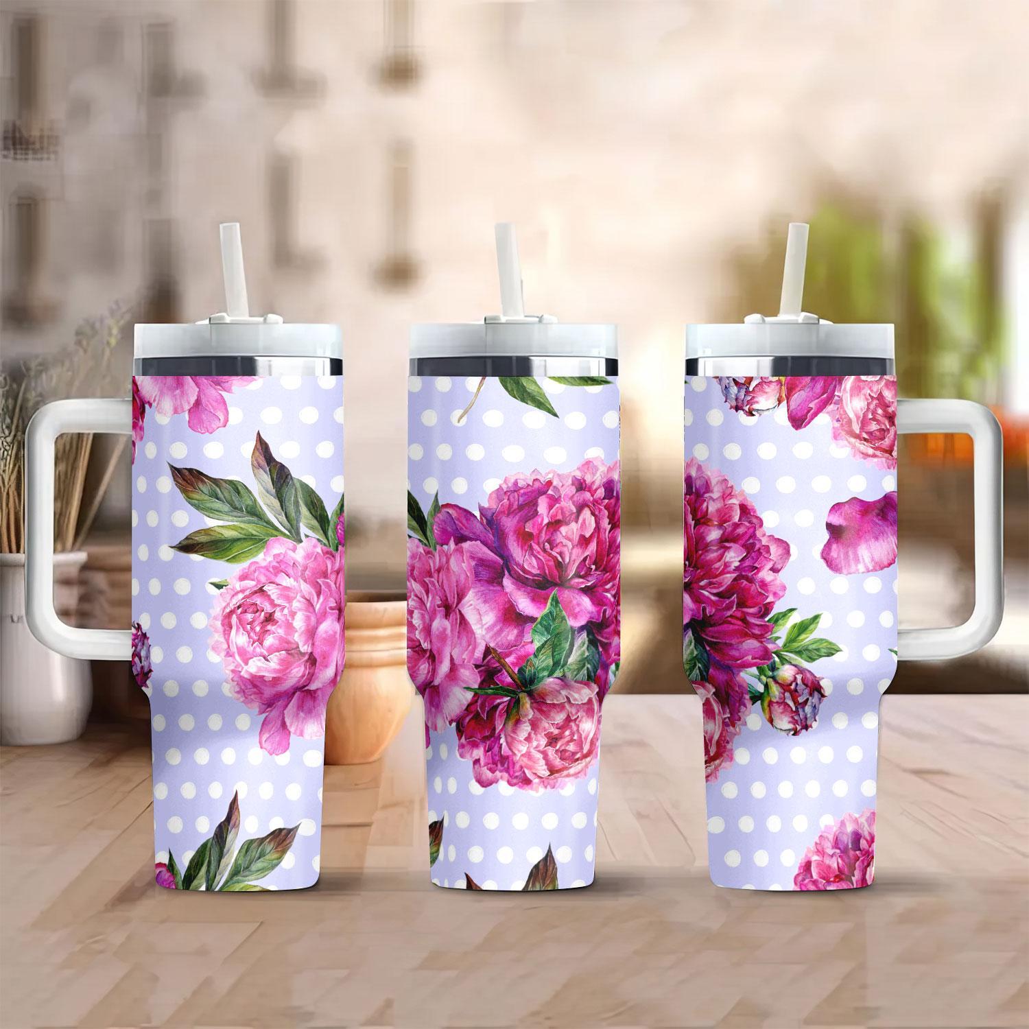 

40oz Stainless Steel Sports With Lid And Straw, Cute Floral Print, Insulated Travel Mug For Hot And Cold Drinks, Ideal For Office, Home, And Travel - 1pc