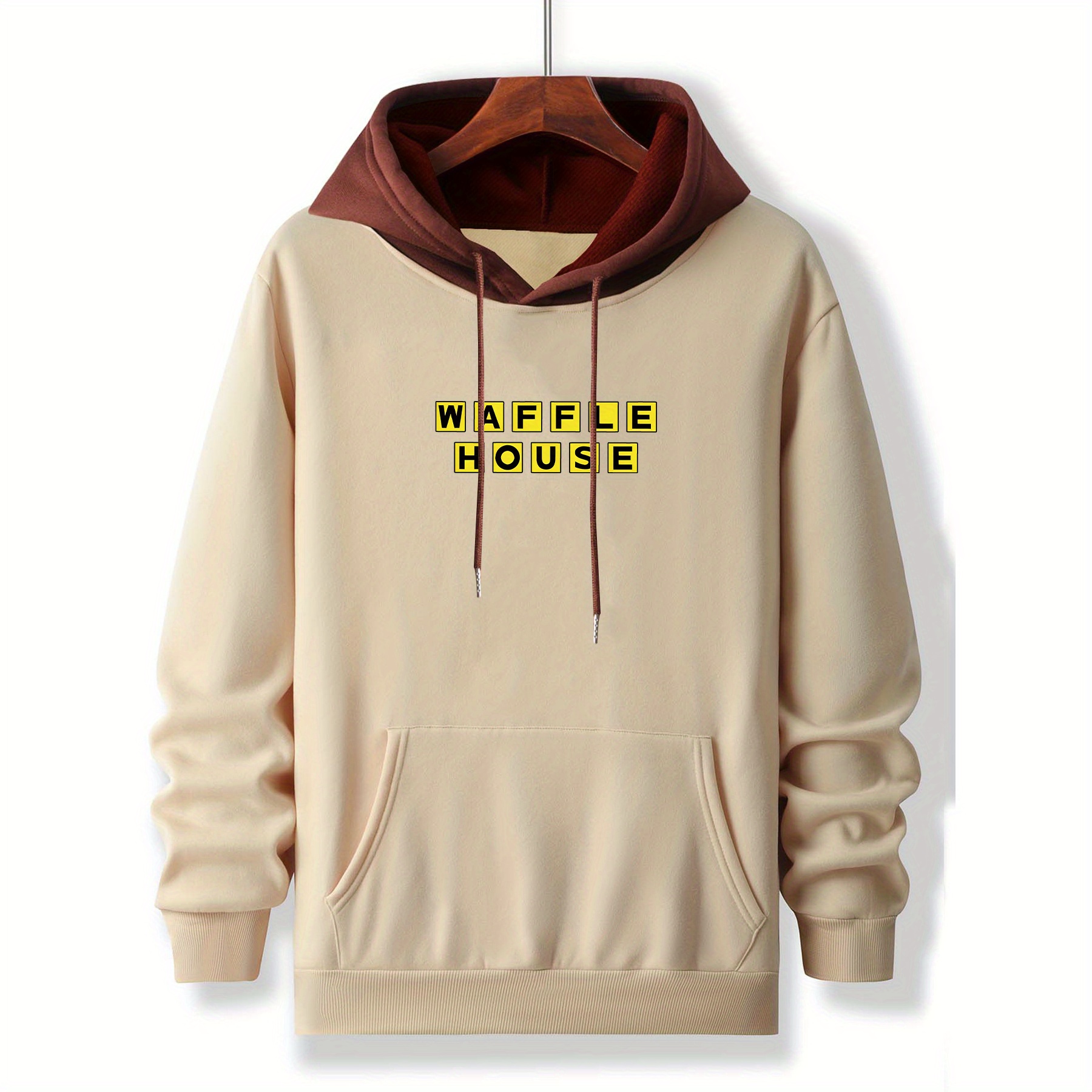 

Men's Hoodie With Waffle Print - Casual Pullover Sweatshirt, Long Sleeve, Drawstring, Machine Washable - Fall & Winter