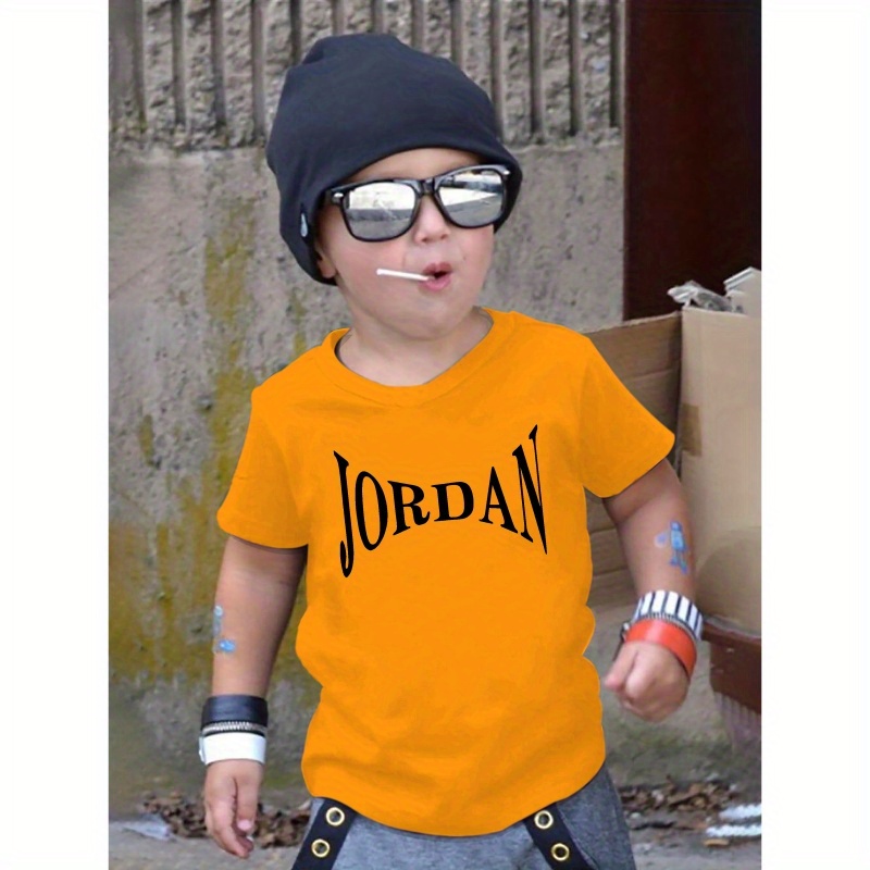 

Jordan Print Boy's Short Sleeve T-shirt, Casual Crew Neck Pullover Top, Summer Clothing