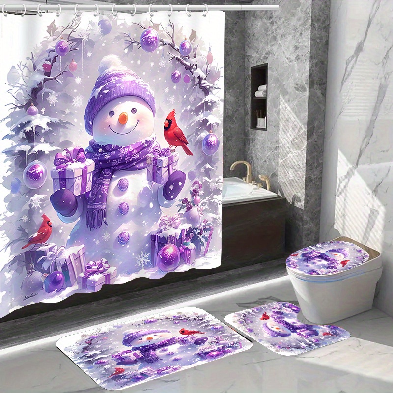 

1pc/4pcs Christmas Shower Curtain 12 Bathroom Mat Rug Carpet Polyester Curtain Bathroom Accessories ( Jit)