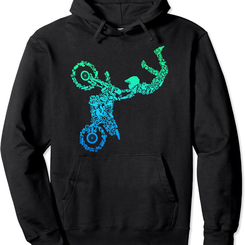 

Bike Dirt Biker Pullover Hoodie For Teens, Crew Neck Sweatshirt, , Breathable Long Sleeve Hooded Sweatshirts, Casual Loose Trendy Long Sleeve Tops