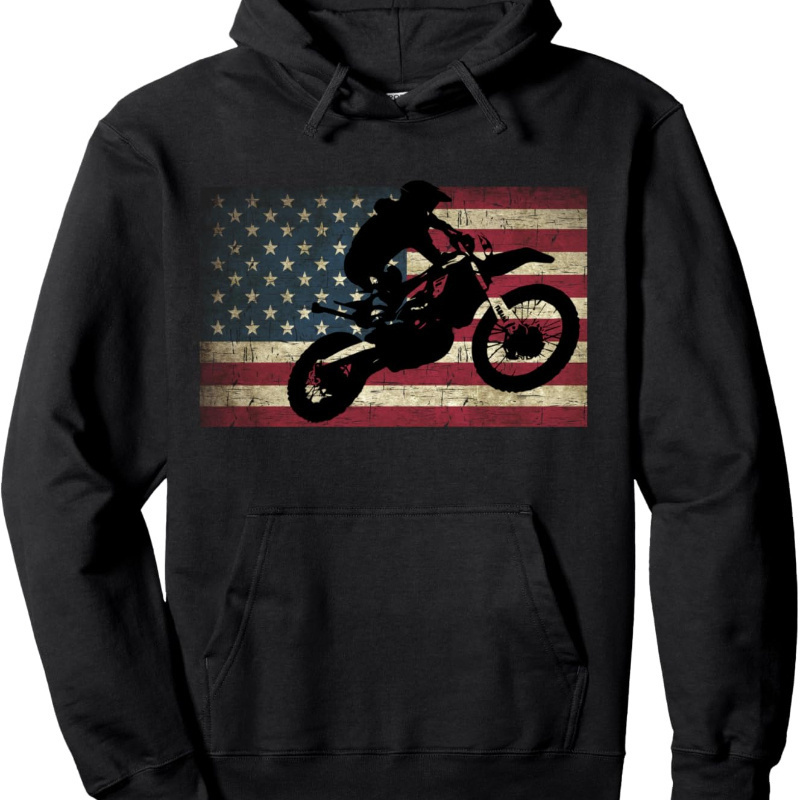 

Dirt Bike Distressed American Flag Grungy Biker Pullover Hoodie For Teens, Crew Neck Sweatshirt, , Breathable Long Sleeve Hooded Sweatshirts, Casual Loose Trendy Long Sleeve Tops