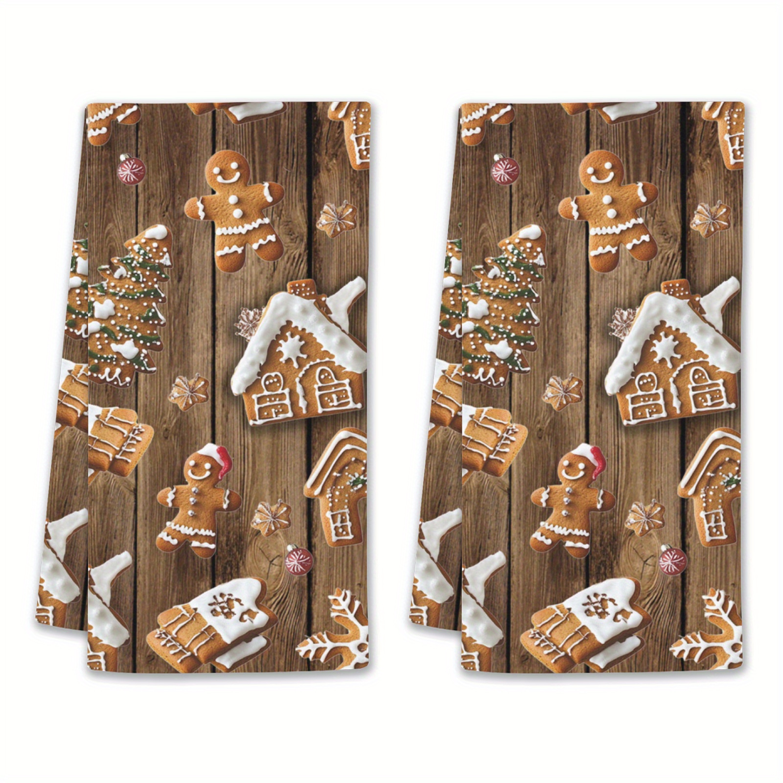 TEMU 2pcs Christmas Gingerbread For Man & House Decorative Towels - Absorbent Polyester Kitchen Hand & Tea Towels, Decor, Christmas Decor