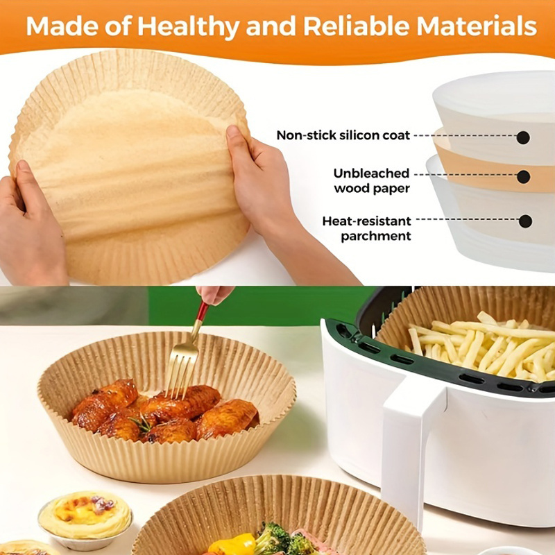 50   air fryer special paper double sided silicone oil high quality disposable paper liner non stick round disposable liner baking paper oil resistant food grade parchment baking cooking microwave oven details 7