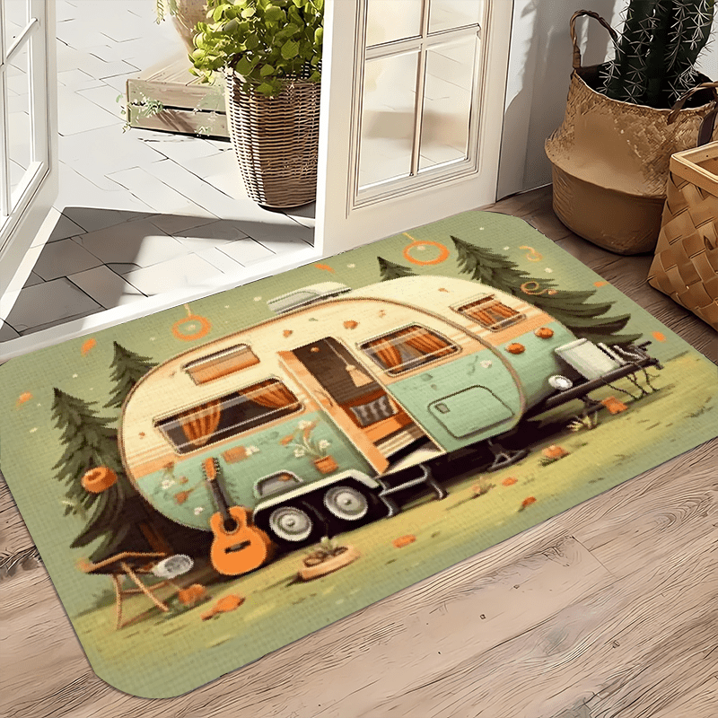 

Camper Design Welcome Doormat - Non-slip, Machine Washable, Polyester Flannel Mat With Low Pile - Machine Living Room, Bedroom, Bathroom, Kitchen And Laundry - , Fade Resistant Entry Rug