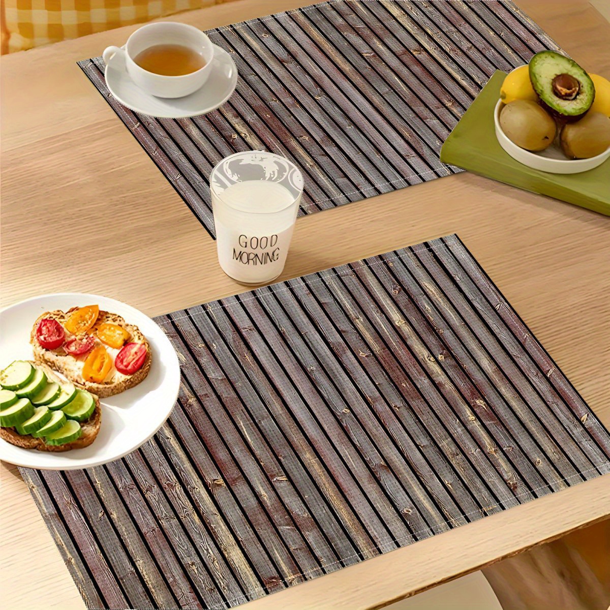 

2/4/6pcs Wooden Striped Placemats, Linen Table Mats, Rustic Dining Table Pads, , Stain-resistant, Oil-proof, Rectangular, Hand Wash Only, For Home Kitchen Decor, Party