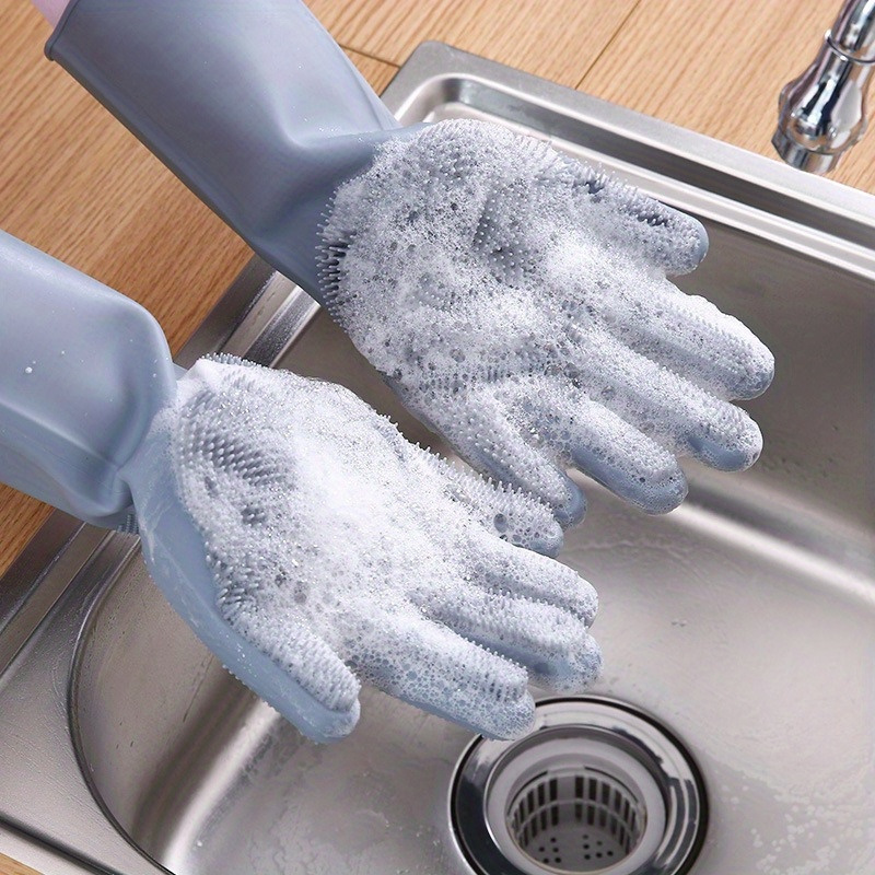 

Magic Silicone Dishwashing Gloves With Built-in Scrubbers - Non-slip, Waterproof Kitchen Cleaning Gloves For Dishes & Pet Grooming