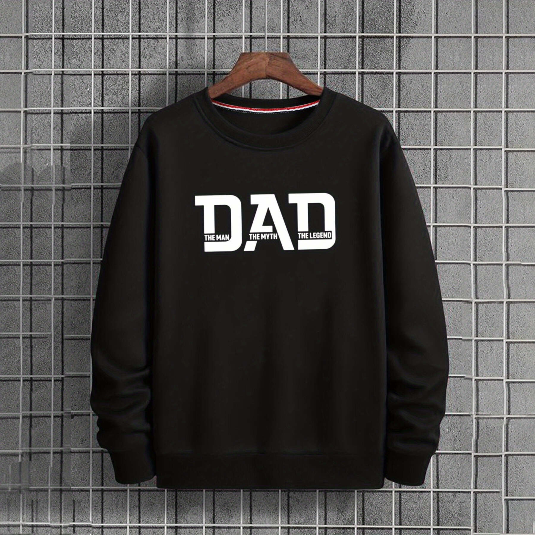 

Men's Polyester Crew Neck Sweatshirt - Pullover With "dad The " Print, Knit Fabric With Stretch, Regular Fit - Fashionable Sports Sweater Tops For Wear