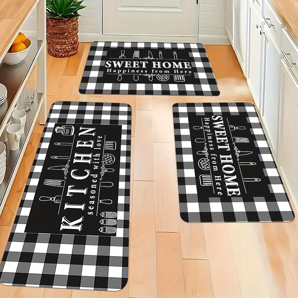 

2-piece/3-piece Kitchen And Set - Sweet Home And Kitchen Pattern, Non-slip Flannel Rugs For Sink, Bedroom, Living Room, Dining Area - Easy To Clean, Stain Resistant, Machine Washable Polyester Mats