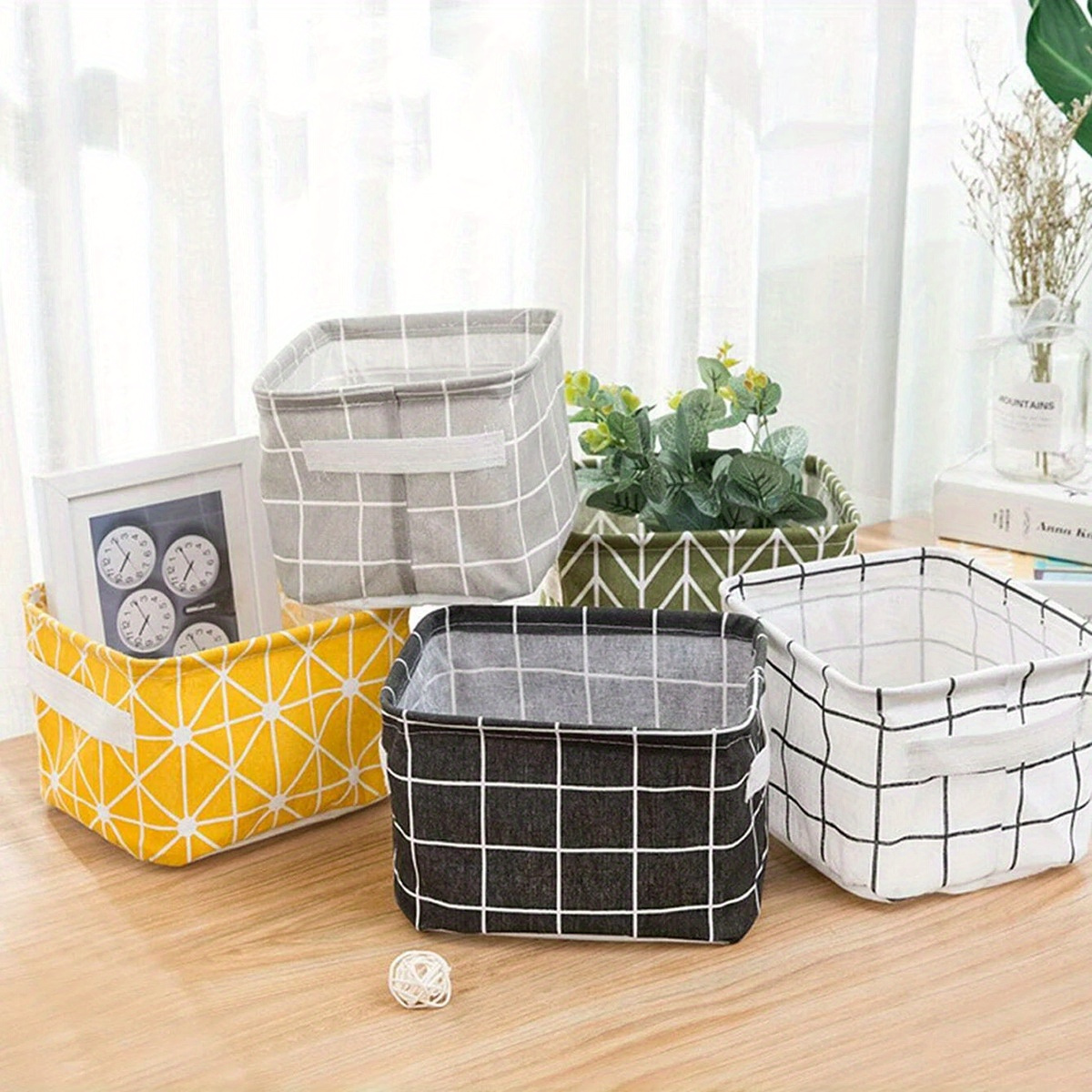 

5pack Square Storage Bin, Fabric Laundry Baskets, Collapsible Waterproof Toy Storage Bin With Handles For Family Storage, Shelf Baskets, Bedroom