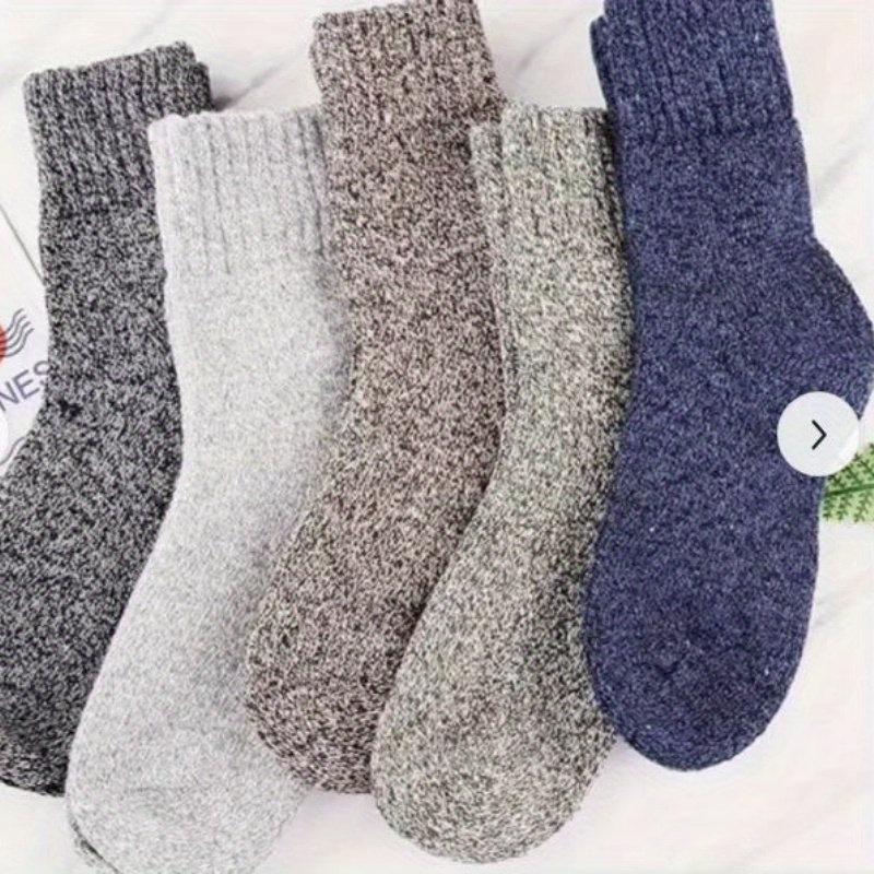3/5 Pairs Men'S Thick Warm Knit Crew Socks - Solid Color Winter Socks with Ribbed Cuffs, Polyester Blend, Hand Wash Only, Ideal for Cold Weather Comfort, Winter Socks, Handwash Only Socks, Ribbed Cuff Socks, Durable Knit Socks