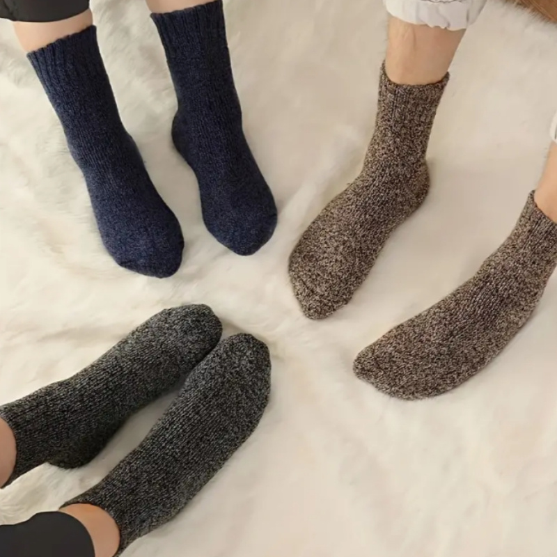 3/5 Pairs Men'S Thick Warm Knit Crew Socks - Solid Color Winter Socks with Ribbed Cuffs, Polyester Blend, Hand Wash Only, Ideal for Cold Weather Comfort, Winter Socks, Handwash Only Socks, Ribbed Cuff Socks, Durable Knit Socks
