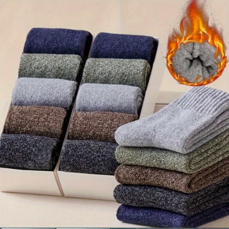 

3 Pairs/5 Pairs Of Men's Warm Terry Socks, Casual Solid Color Crew Socks, Winter Men's Socks