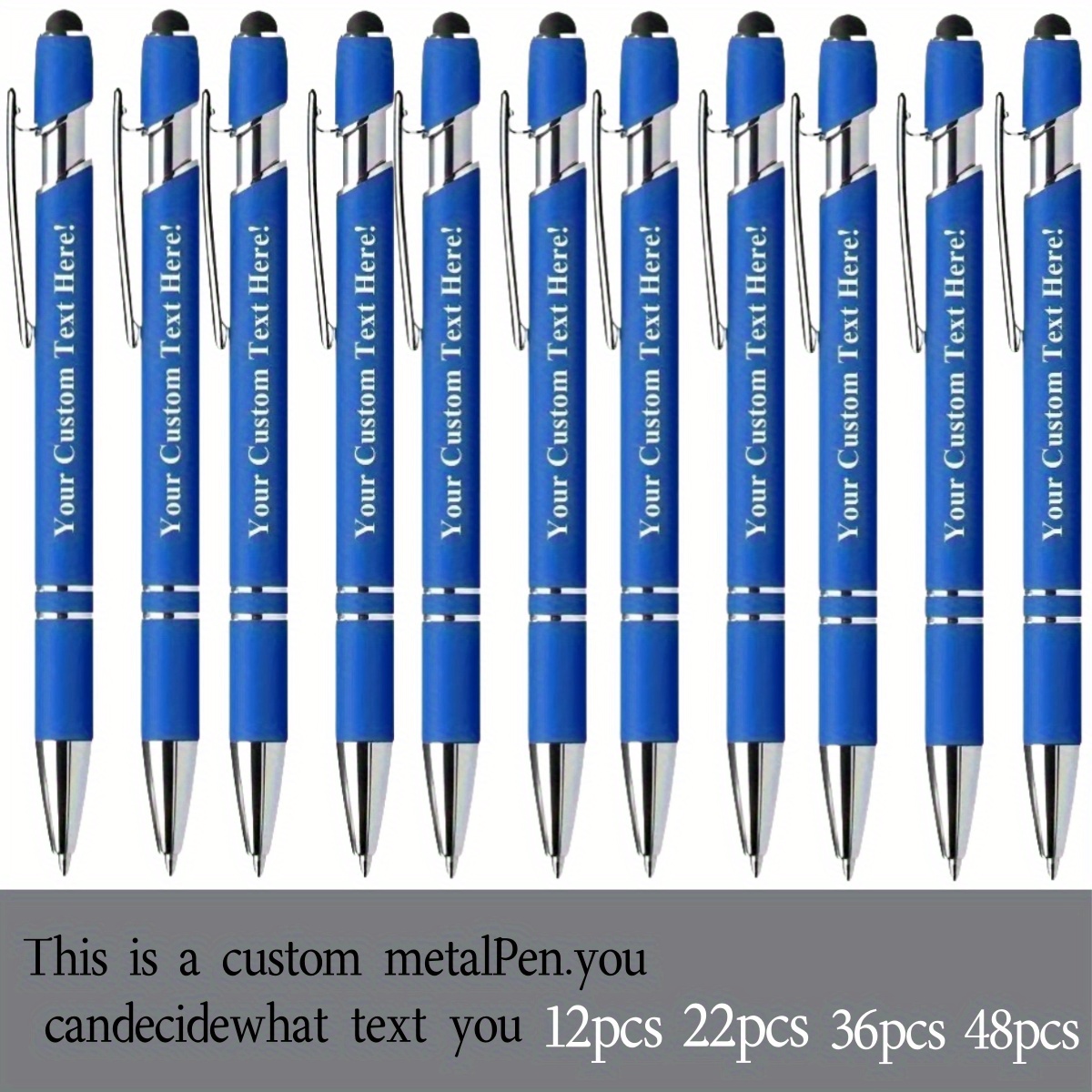 

Custom Text Blue Ballpoint Pens - Perfect Gift For Anniversary, Birthday, Or Any - 12/22/36/48pcs - Metal Material - No Feather - No Battery Required