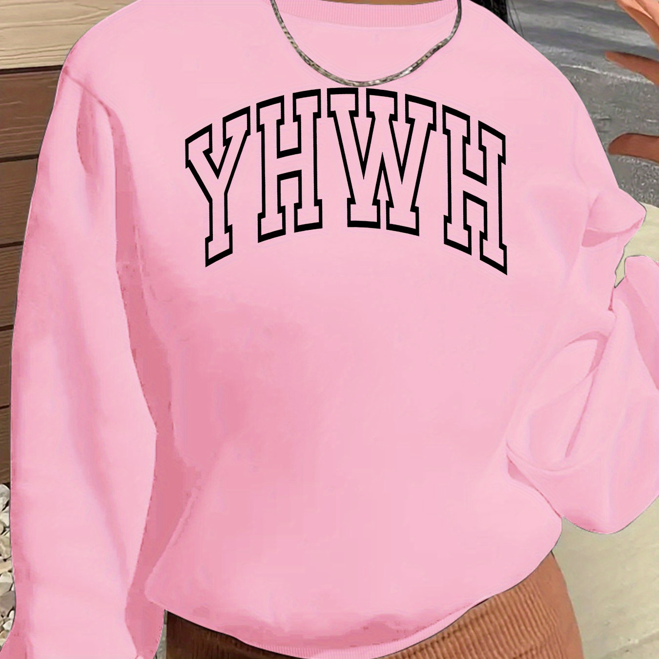 

Women's Yhwh Letter Print Sweatshirt, Casual Round Neck Pullover, Knitted Polyester Fabric, Autumn/, Ladies Fashion Hoodie And T-shirt