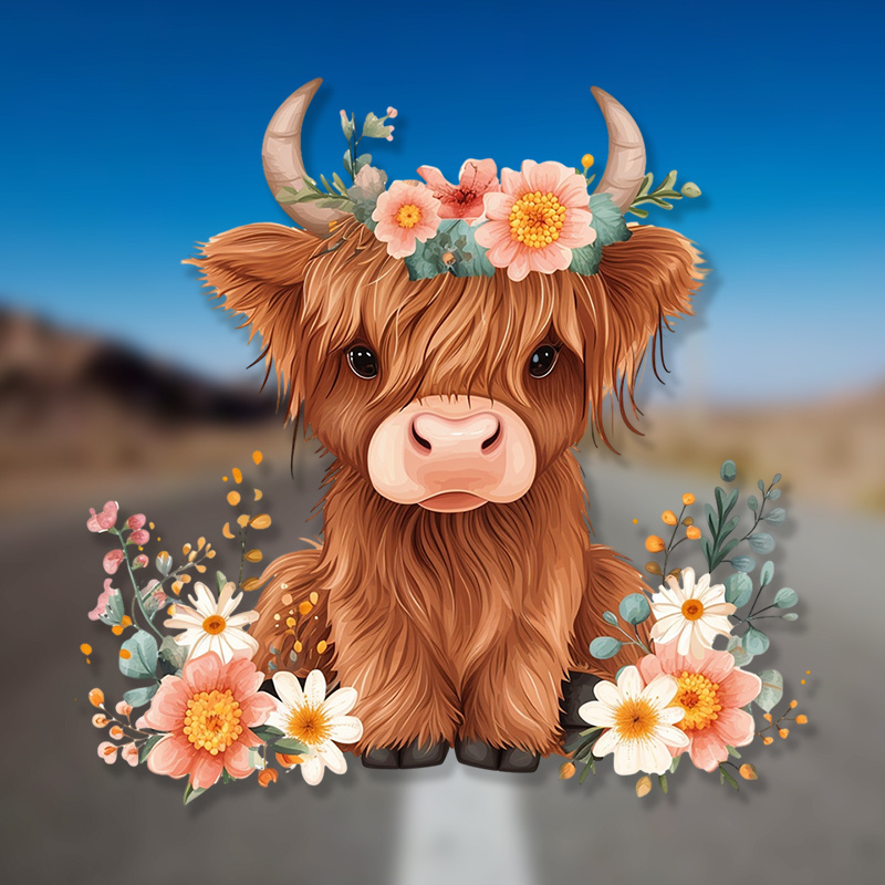 

Highland Cow With Flower Crown Vinyl Sticker - Pvc Decal For Glass & Metal, Waterproof Bumper Accessory For Cars, Vibrant , Glass Surface Decoration | Vibrant | Waterproof Vinyl, Cow Decor