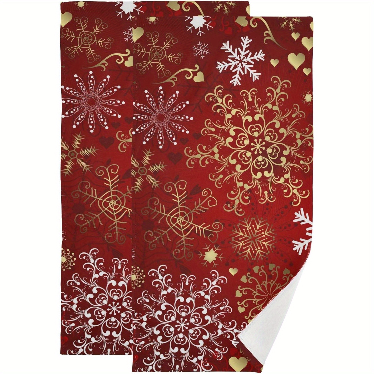 

2pcs Christmas Hand Towels - Golden & White, Absorbent, Kitchen, Bathroom, Gym, Yoga - 18x26 Inches, Best For Christmas