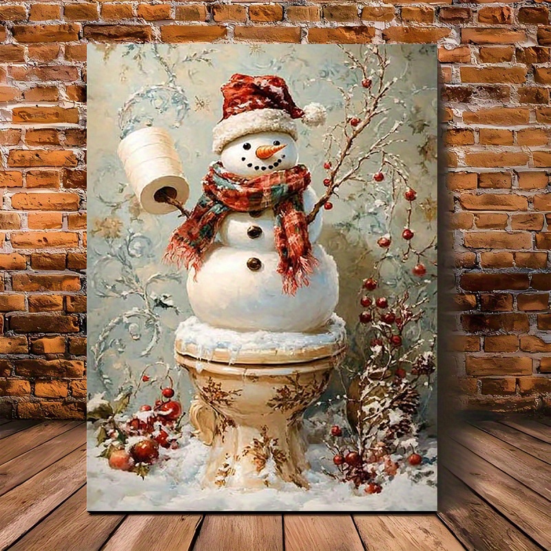 

1pc Rustic Wooden Canvas, Vintage Christmas Wall Art, Santa Claus On Toilet Design, Holiday Room Decor, 11.8x15.7inch, For Decoration