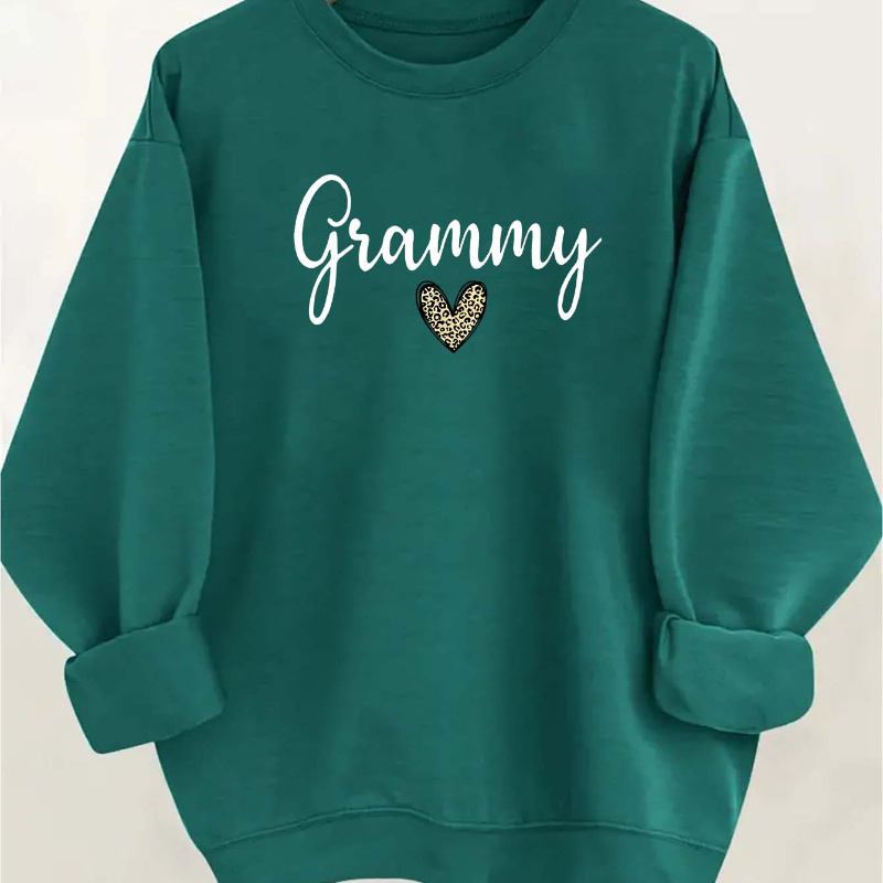 

Grammy & Leopard Print Heart Sweatshirt For Women - Casual Round Neck Pullover Hoodie, Soft Knit Fabric, Comfort, Multifunctional Essential Piece