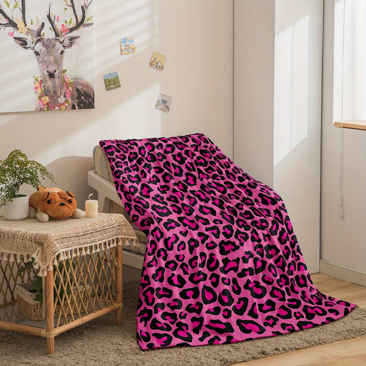 

Contemporary Flannel Leopard Print Throw Blanket - , Soft Polyester, Tear-resistant, Lightweight, For Bed, Sofa, Travel, All - 1pc