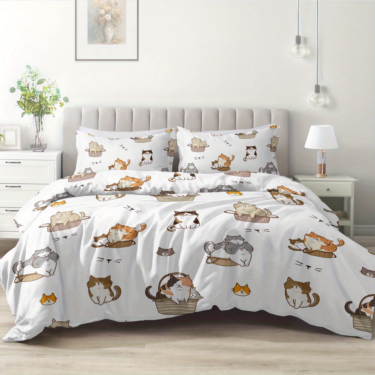 

Cat Duvet , Comfortable Size, Set, , , , Zip , , Includes Multiple (1 Duvet Cover + 1/2 Pillowcases, No )