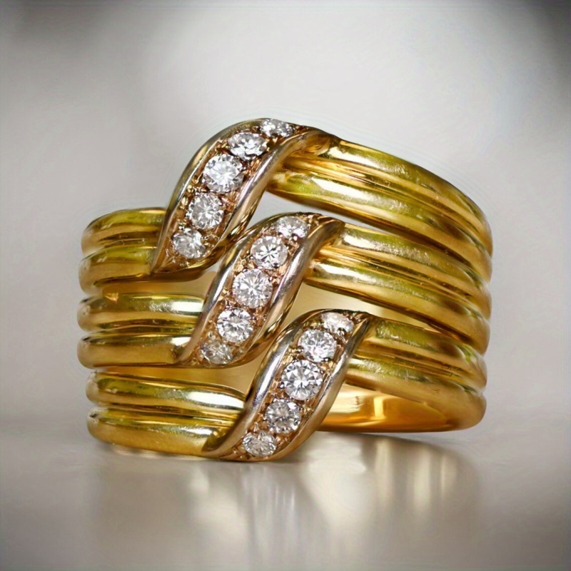 Exquisite Synthetic Zirconia 3-Layer Wide Rings, Middle Eastern Style