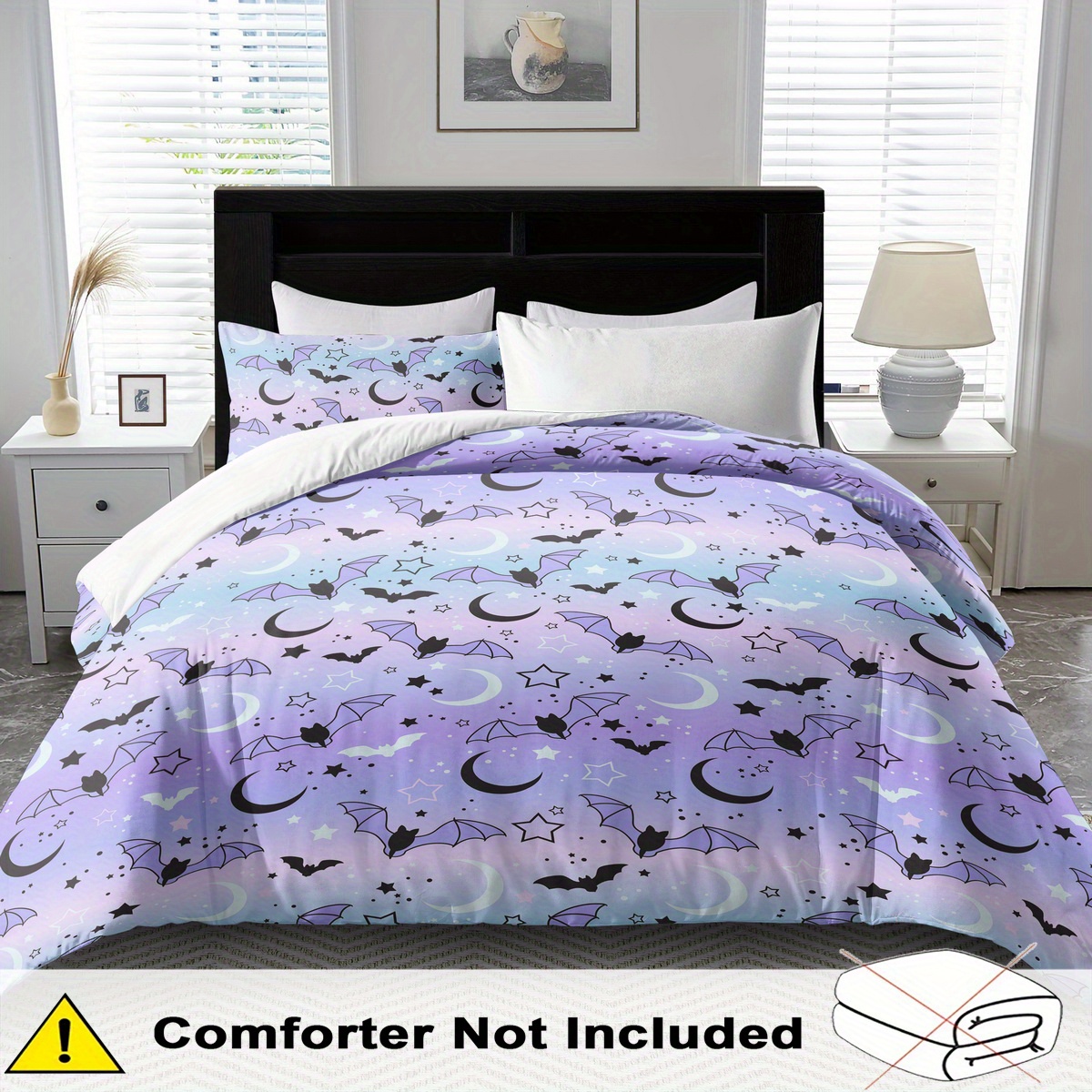 TEMU 2/ 3pcs Cartoon Bat Duvet Cover, Soft And Comfortable, Queen Size Duvet Cover Bedding Set, Halloween Gift Duvet Cover King Size, Purple Cartoon