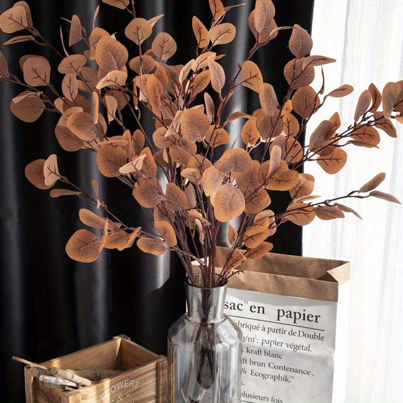 Image of 2pcs Set, Artificial Eucalyptus Stems With Long Silvery Dollar Leaves, Fake Eucalyptus Branches For Christmas, Home, Autumn Festival, Thanksgiving, And Halloween Decor