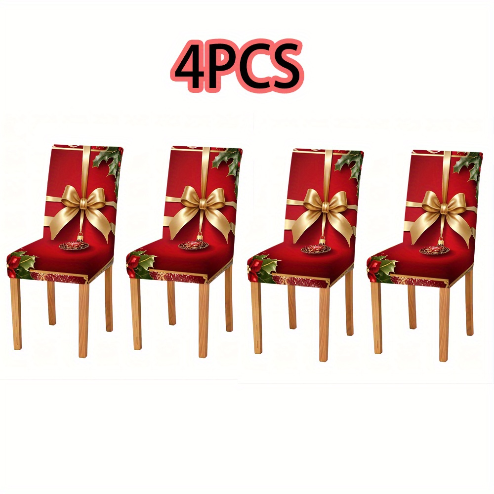 TEMU 2pcs/4pcs/6pcs, Housse de Siège Décorative Intégrale avec Imprimé Nœud Doré, Housse de Chaise Élastique Intégrale, Housse de Chaise de Salle à