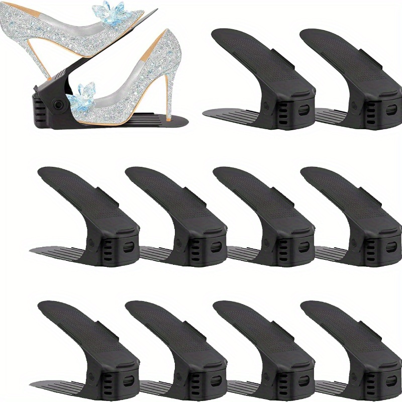 

10-pack Adjustable Shoe Organizer - Space Saving Shoe Slots For Closet Organization - Non-electric, Plastic Material - Fits High Heels, Sneakers, Sandals