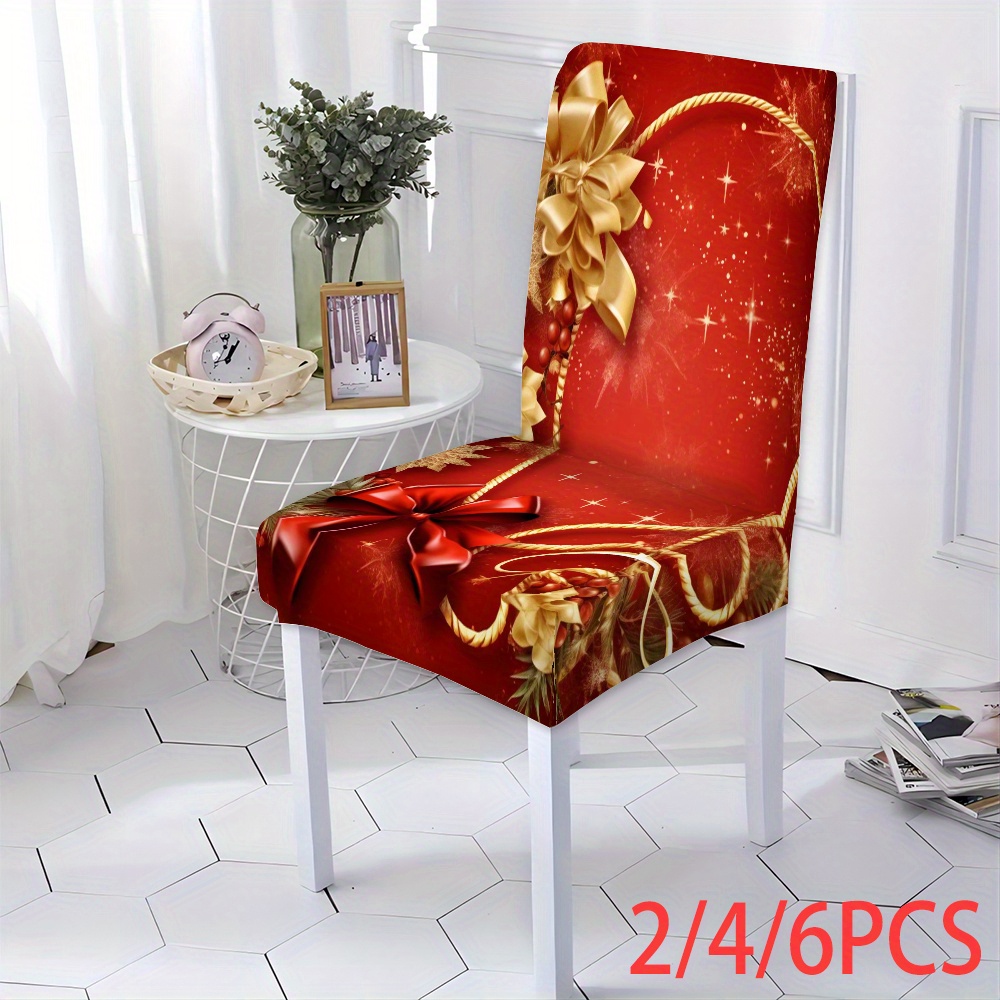 

2pcs/4pcs/6pcs, Christmas, Golden Decorative Print Style, Decorative Full Seat Cover, Dining Seat Cover, Suitable For Living Room And Kitchen, Integrated Seat Cover, Easy To Clean, Easy To Dry