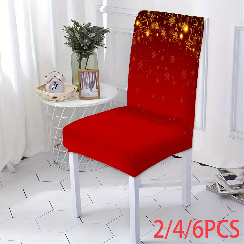 

Christmas & Golden Decor Slipcovers - 2/4/6pcs, Stretchable Polyester Dining & Living Room Chair Covers, Easy , Universal Fit For Kitchen & Living